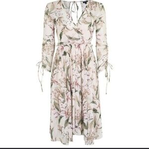 Topshop Cream Ruffled Tiered Long Sleeve Dress